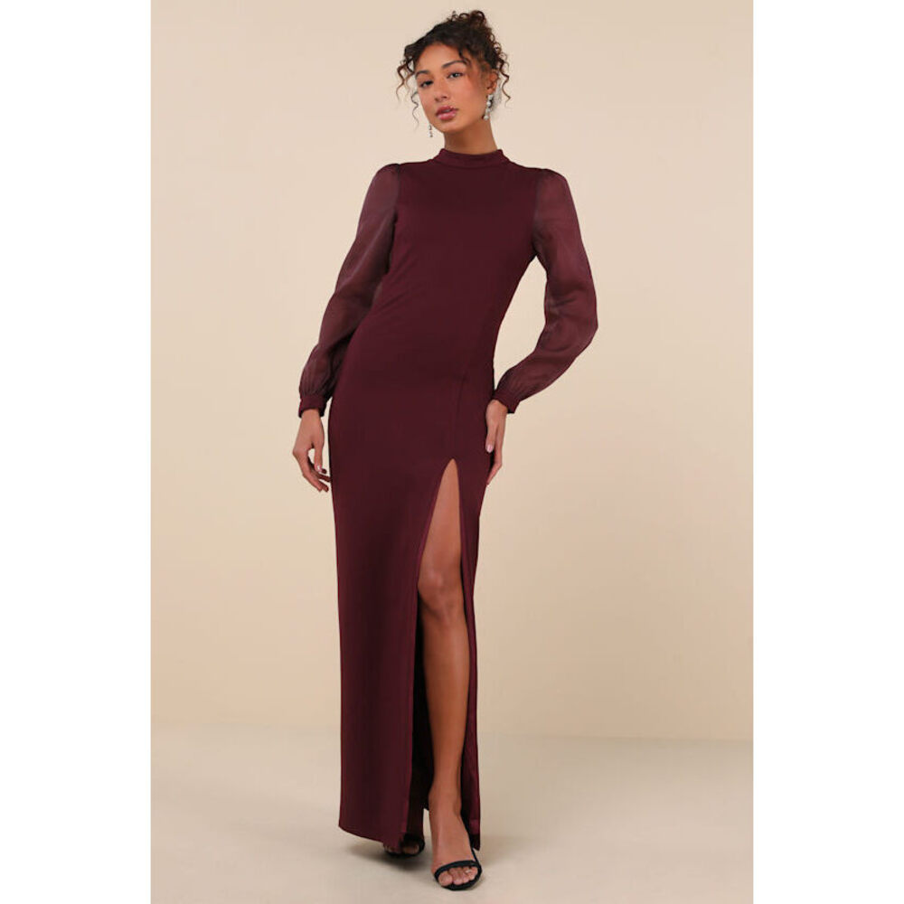 Lulus Seeking Sophistication Plum Backless Balloon Sleeve Maxi Dress Purple
